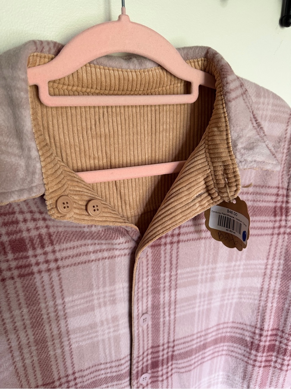 Corduroy Button-Front Reversible Shacket in Tan NWT - Picture 9 of 10